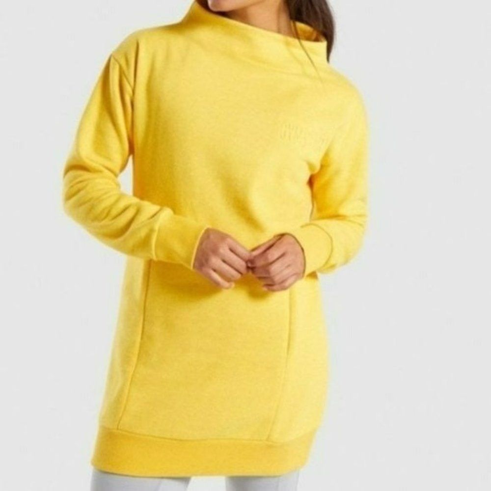GYMSHARK So Soft Sweater in Citrus Yellow Marl Workout Pocket Sweatshirt Dress *